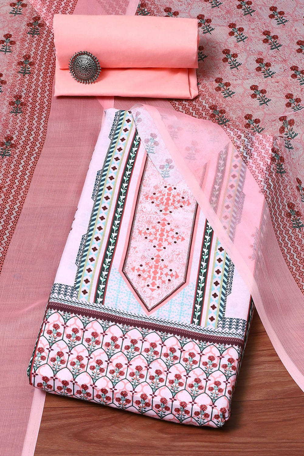 Pink Cotton Blend Digital Print Unstitched Suit Set image number 0