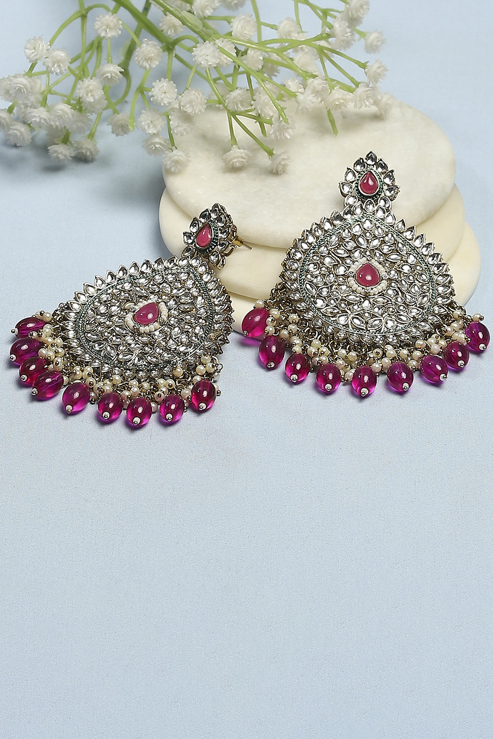 Dark Pink Brass Danglers image number 0