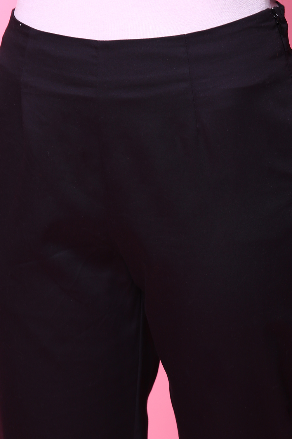 Black Cotton A-Line Kurta Slim Pant Suit Set image number 1