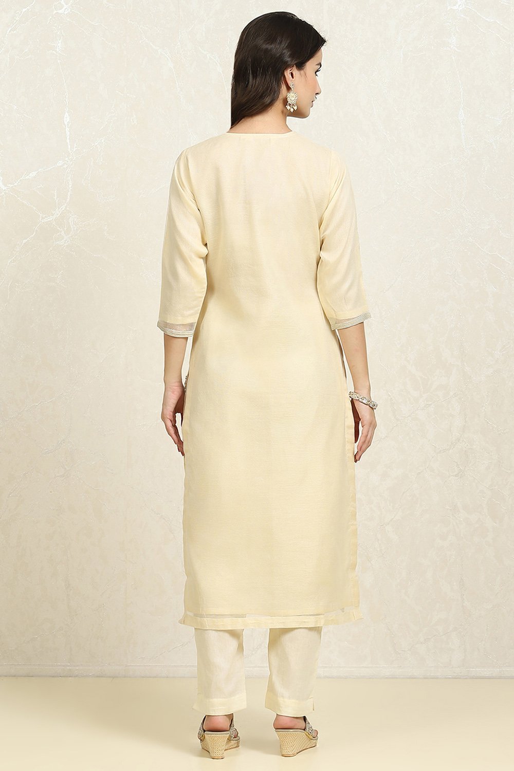 Beige Cotton Blend Machine Embroidered Unstitched Suit Set image number 5