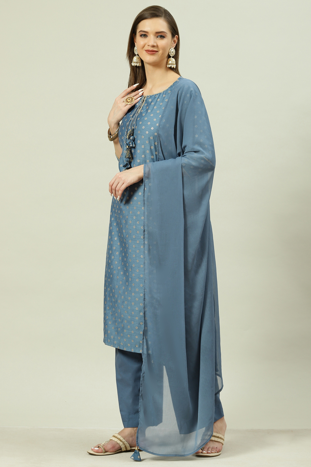 Yellow Printed Straight Kurta Palazzo Suit Set image number 5