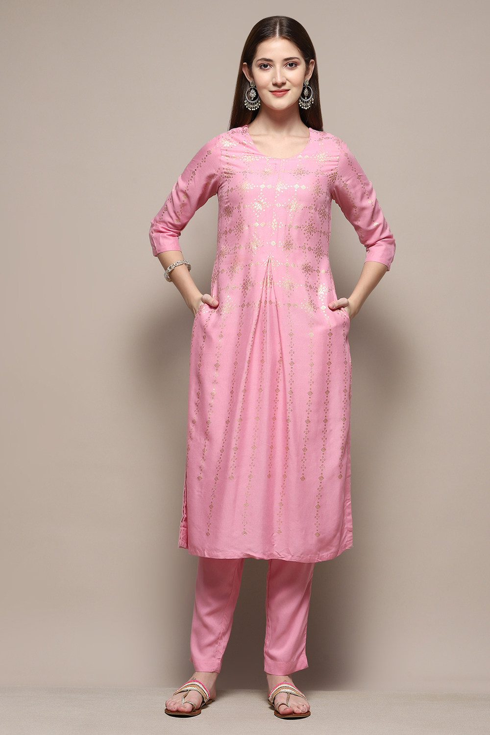 Light Pink Rayon Straight Kurta Pant 2 Piece Set image number 6