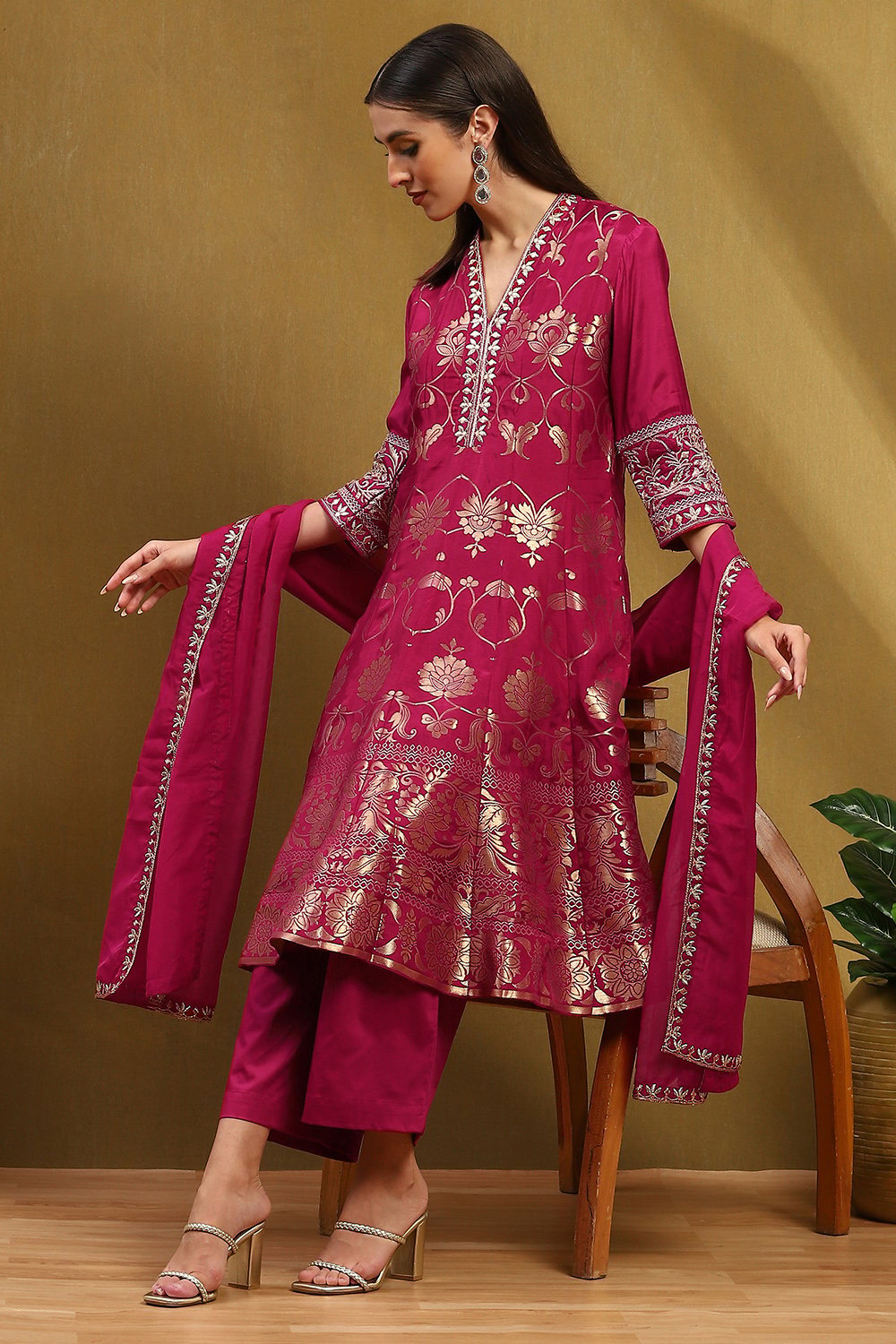 Berry Viscose Anarkali Suit Set image number 0