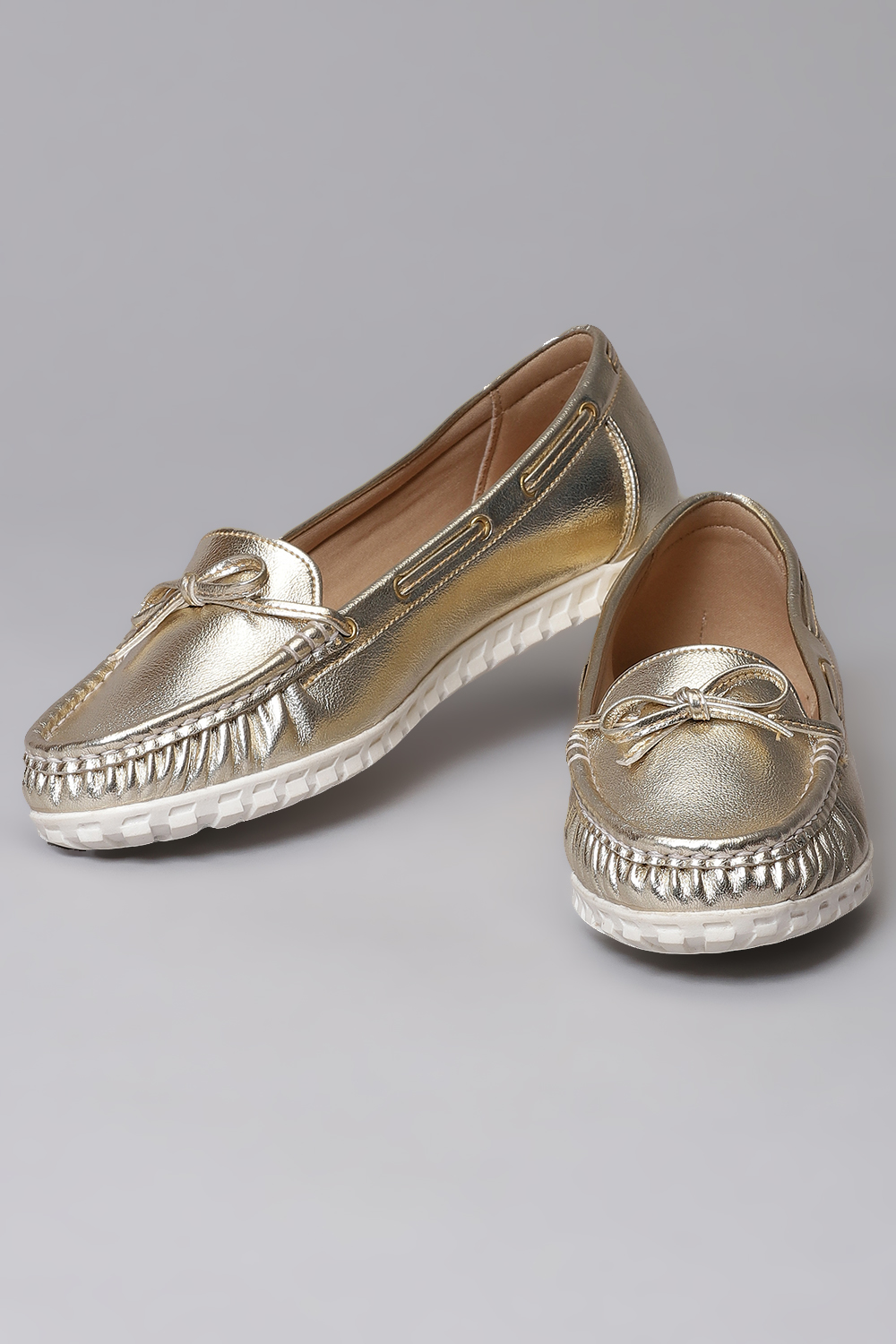 Metallic Gold Synthetic Formal Loafers image number 0