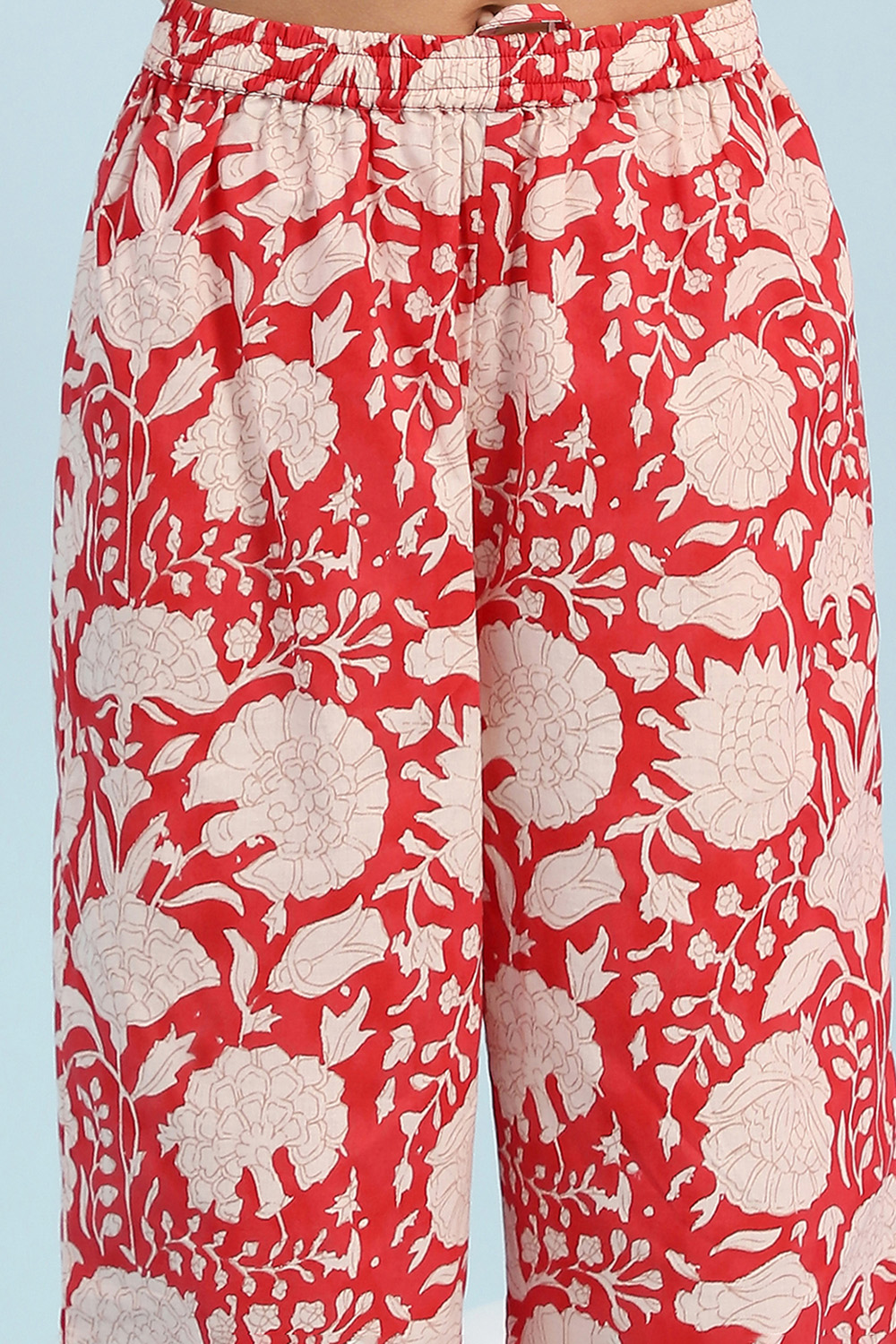 Red Cotton Floral Gathered Kurta Set image number 2