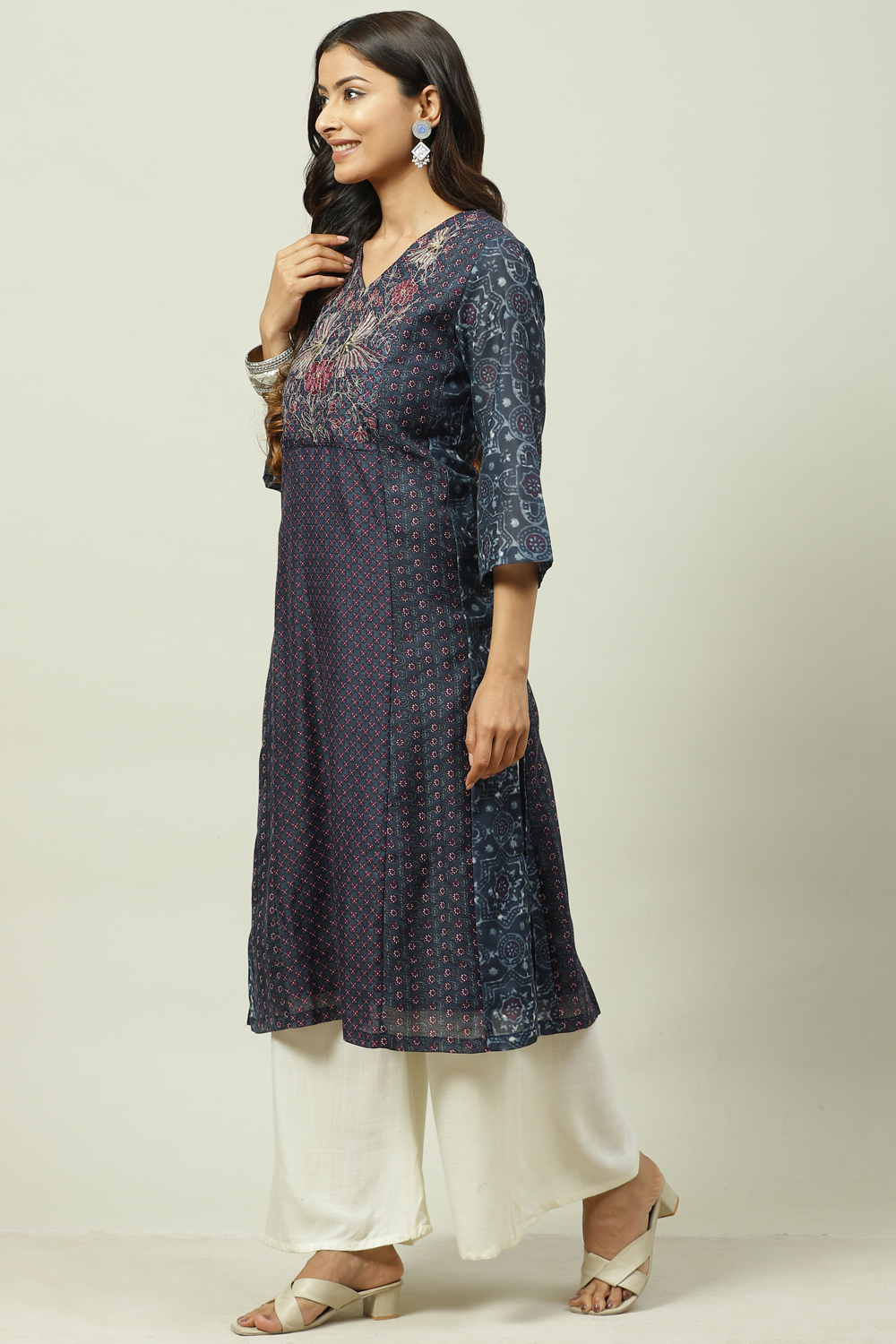 Indigo Cotton Flared Kurta image number 2