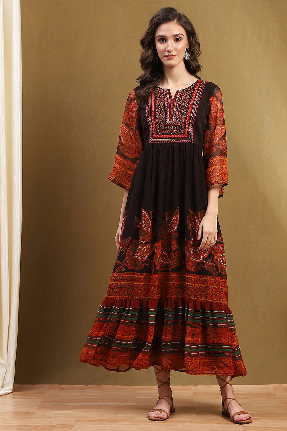 Chocolate Georgette Tiered Dress Dress image number 5