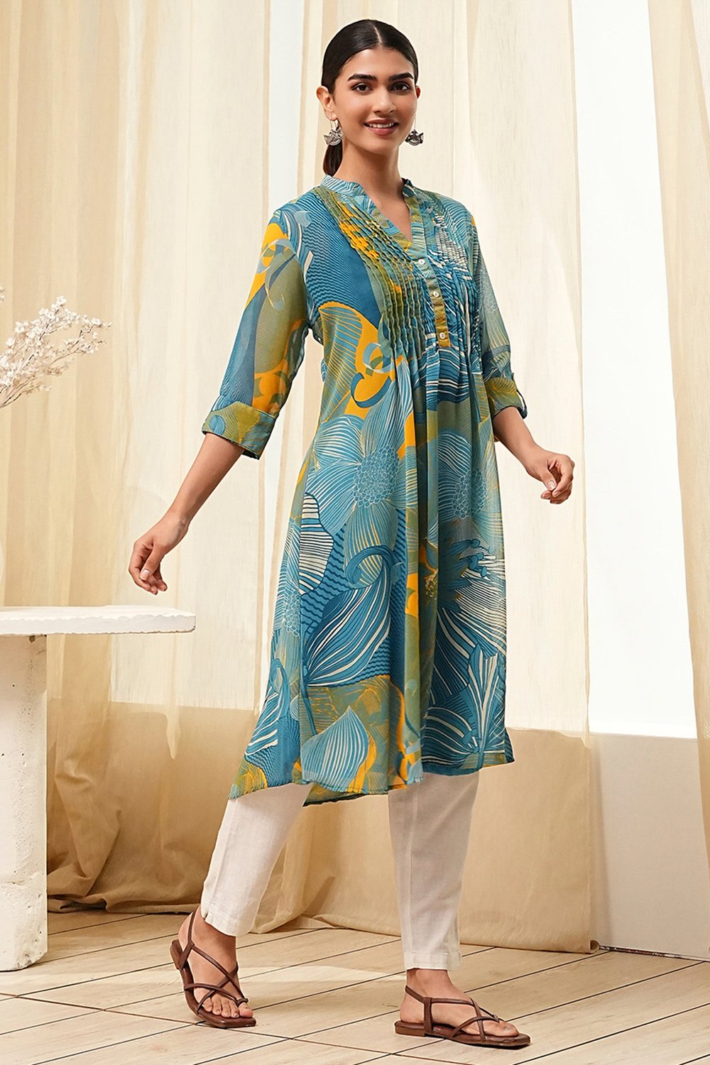 Blue Polyester A-Line Kurta image number 4