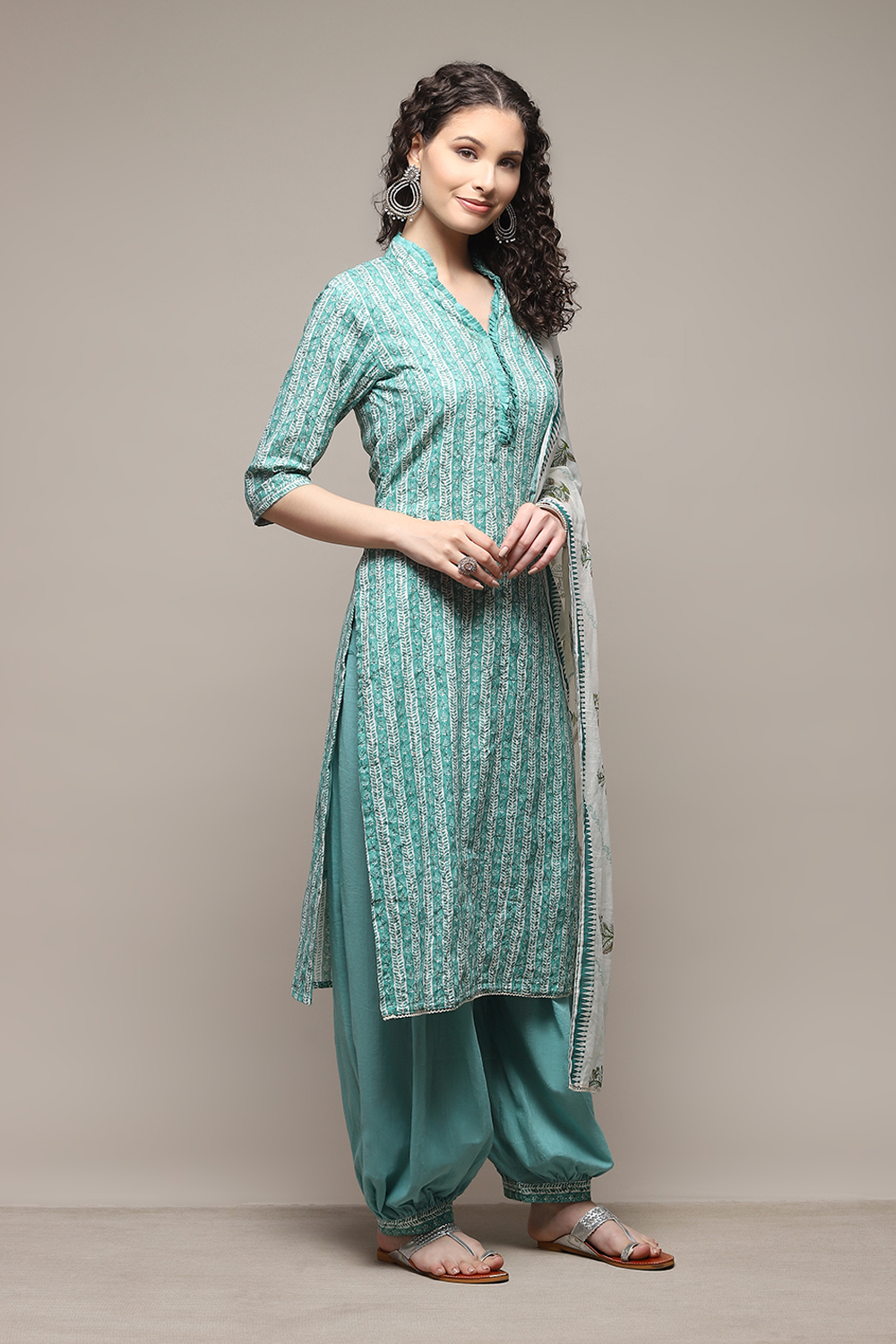 Green Cotton Printed Unstitched Suit Set image number 6