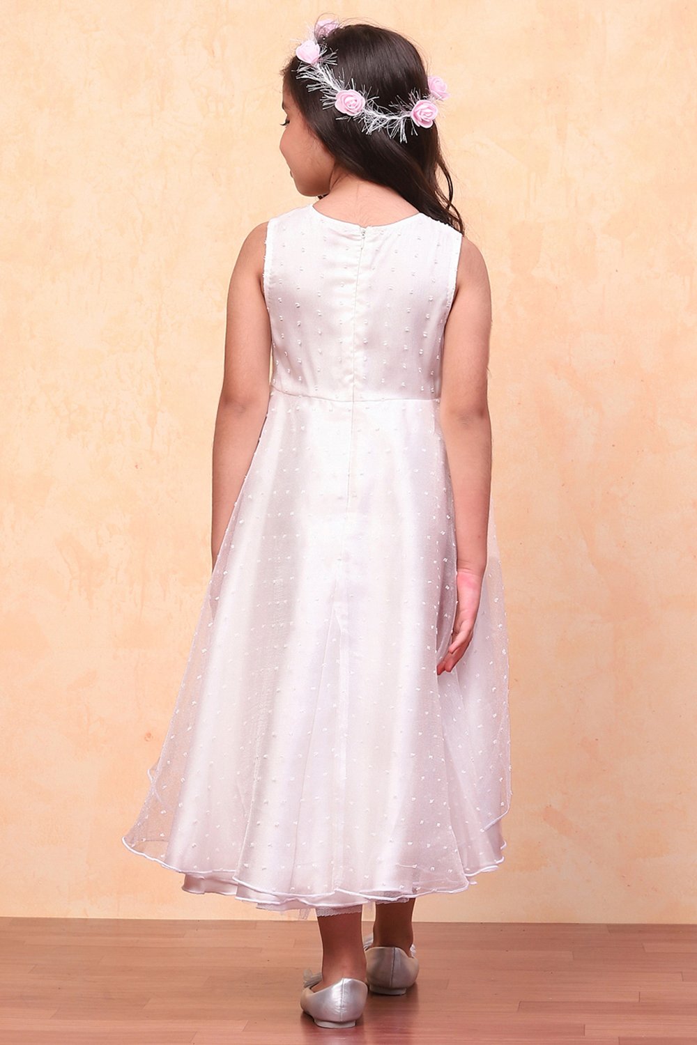 White Organza Embellished Asymmetric Flared Dress image number 3