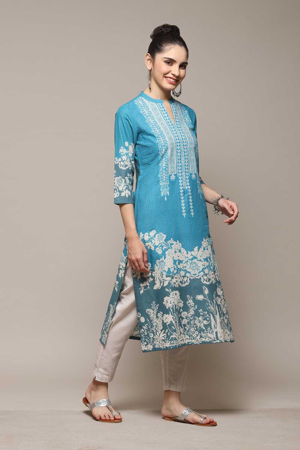 Red Cotton A-Line Printed Kurta image number 3