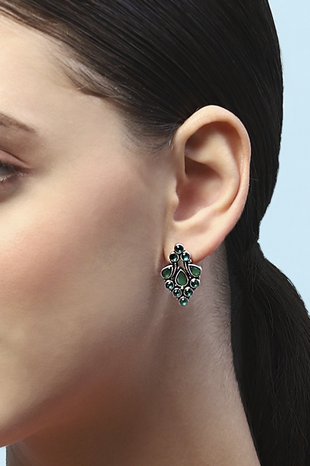 Green Oxidised Stone Studded Studs image number 3