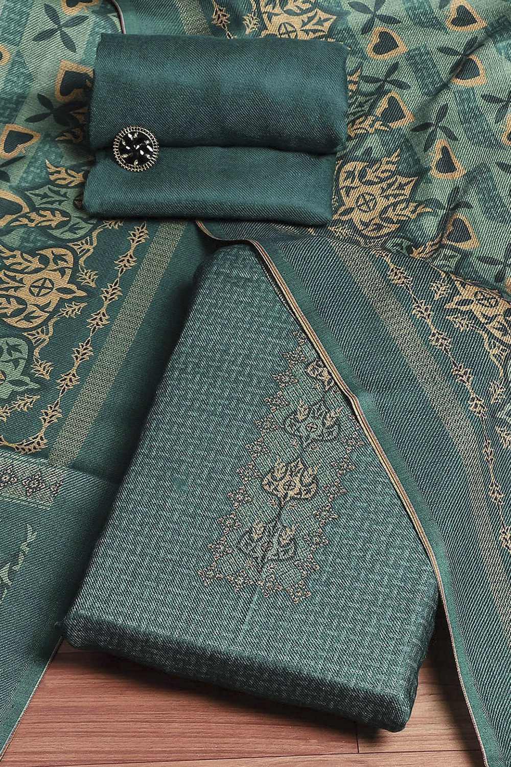 Blue Pashmina Machine Embroidery Unstitched Suit Set image number 0