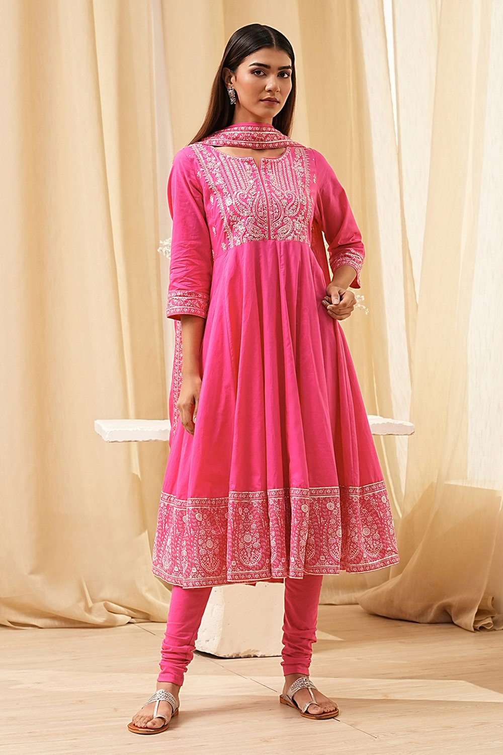 Blue Cotton Anarkali Suit Set image number 6