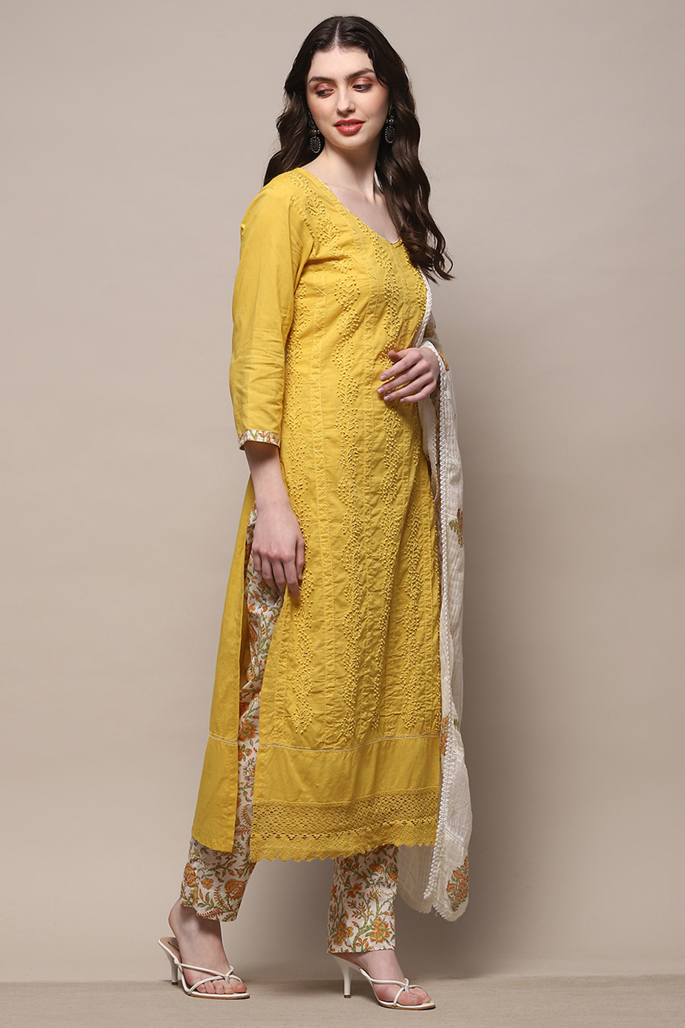 Mustard Cotton Unstitched Suit Set image number 7