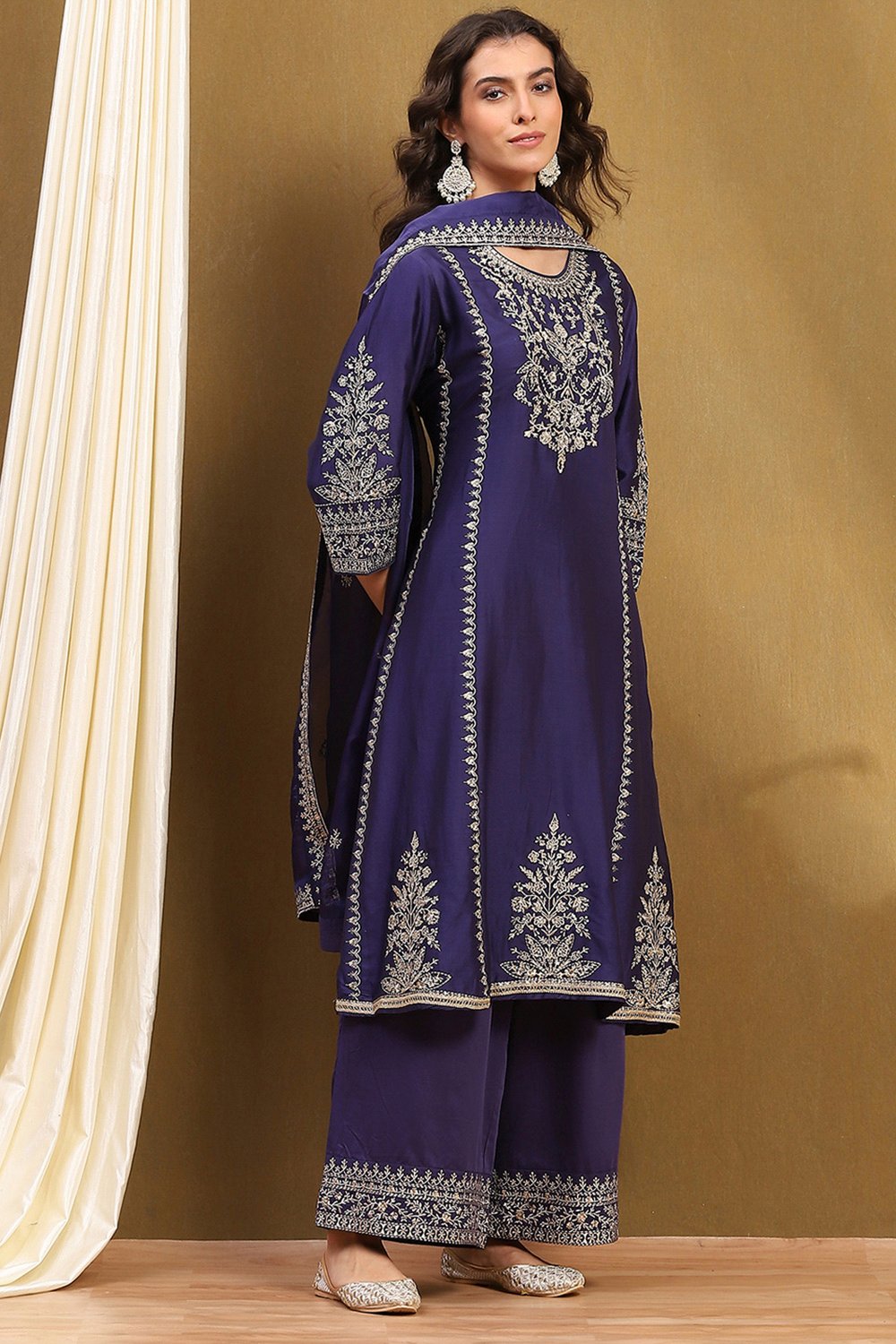 Purple Silk Chanderi Kalidar Suit Set image number 5