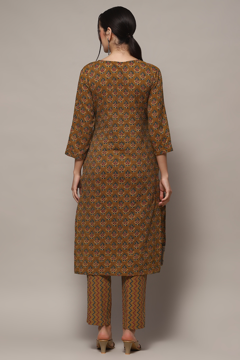 Brown Tussar Unstitched Suit set image number 6