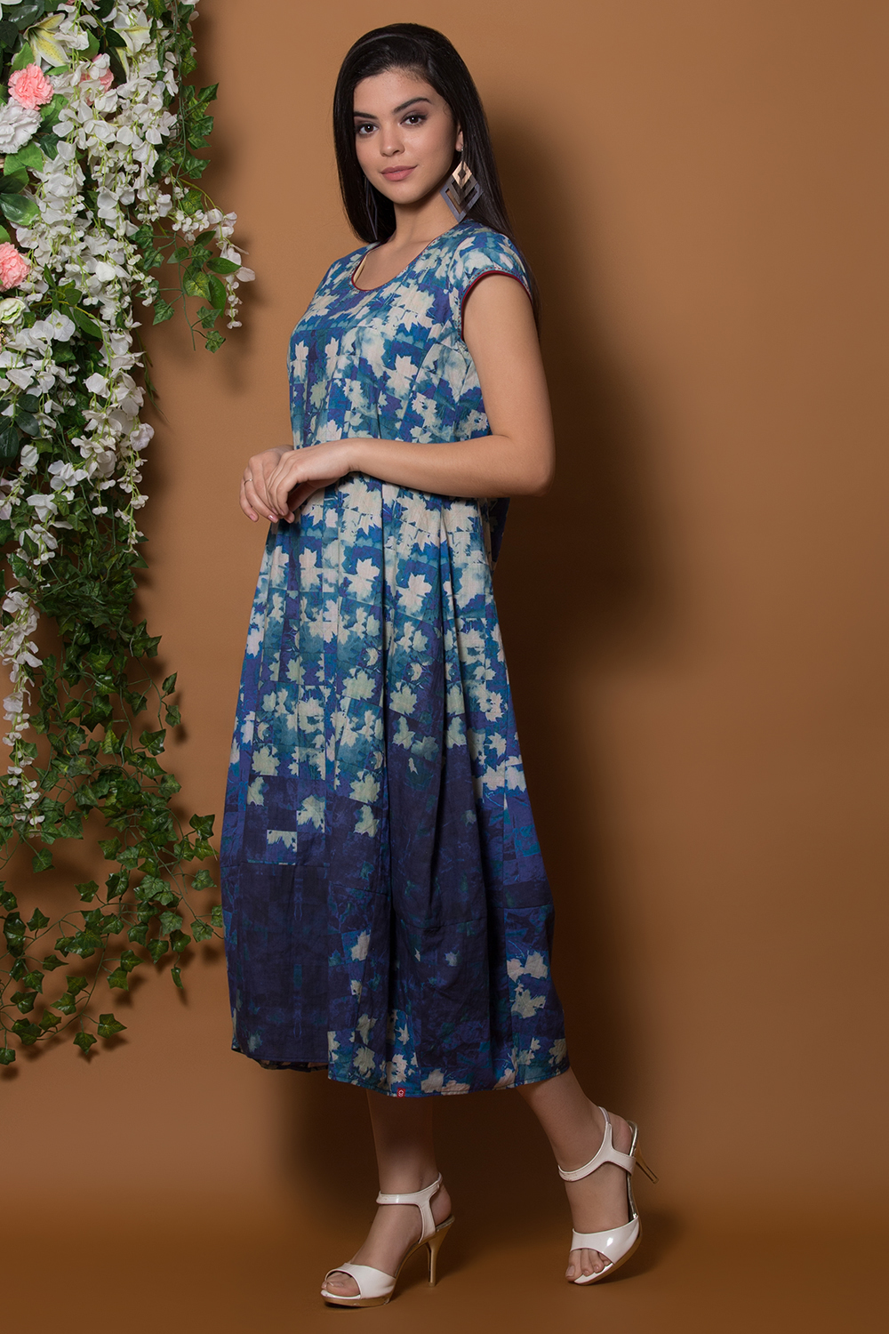 Blue Cotton A Line Dress By Anju Modi image number 0