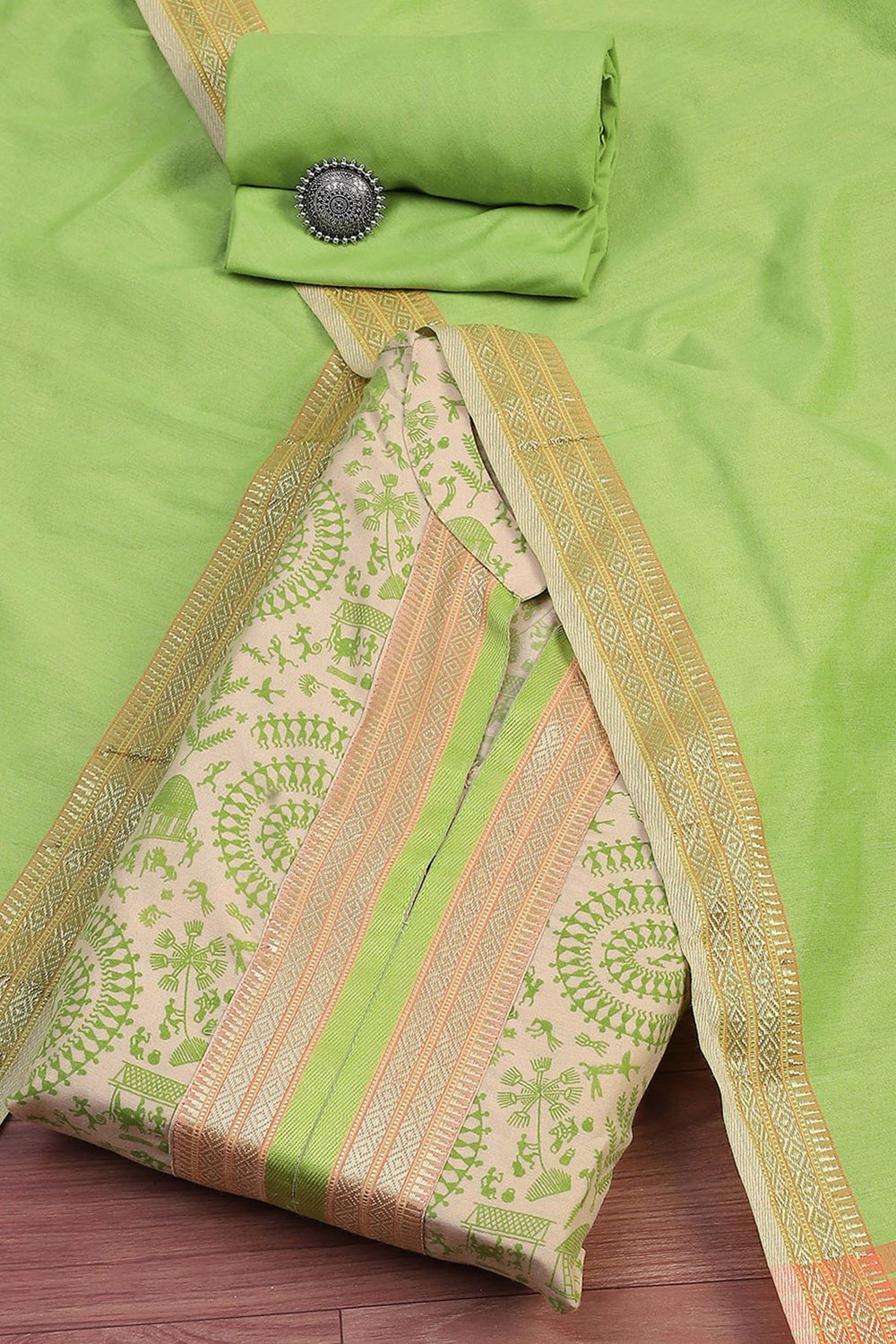 Pink Cotton Handloom Unstitched Suit Set image number 0