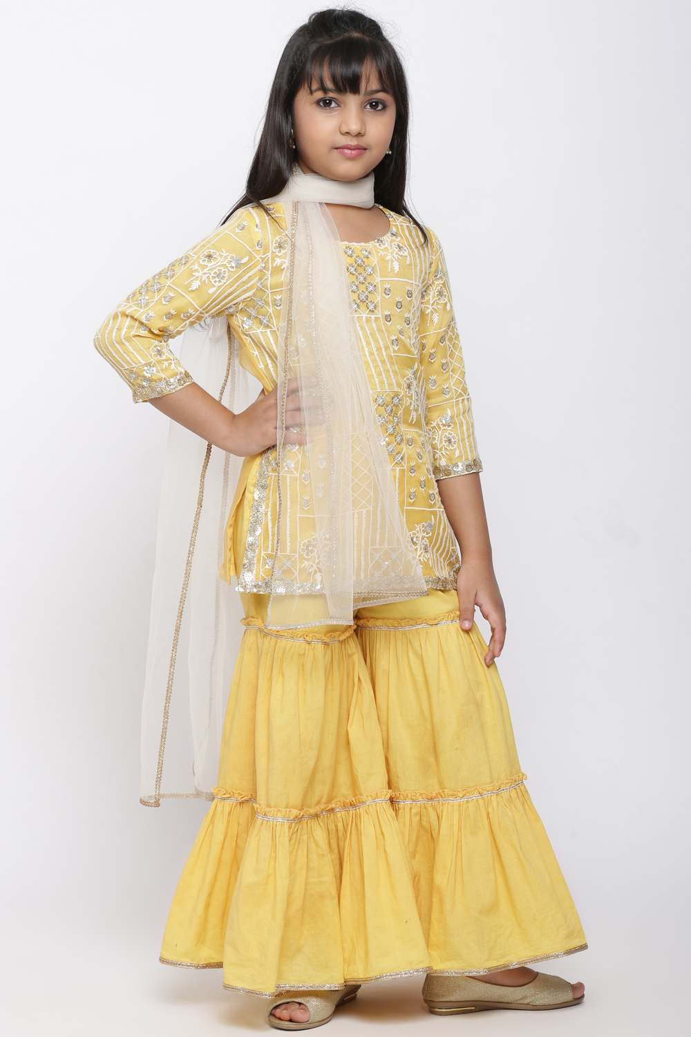 Yellow Art Silk Sharara Kurta Sharara Suit Set image number 2