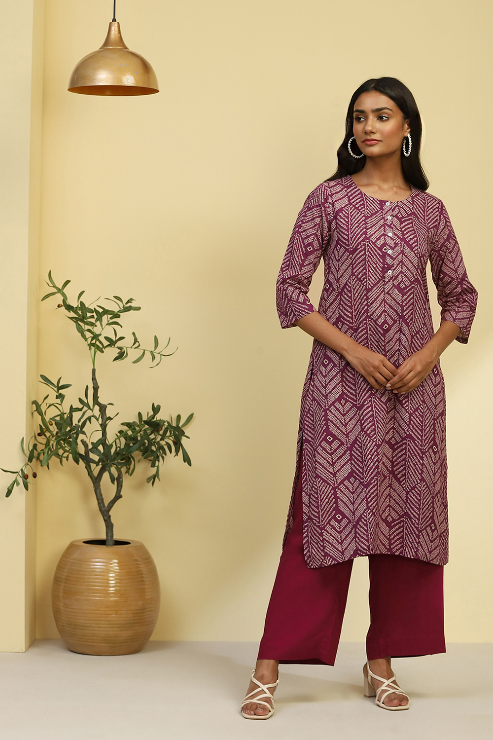 Purple Cotton Straight Kurta image number 0