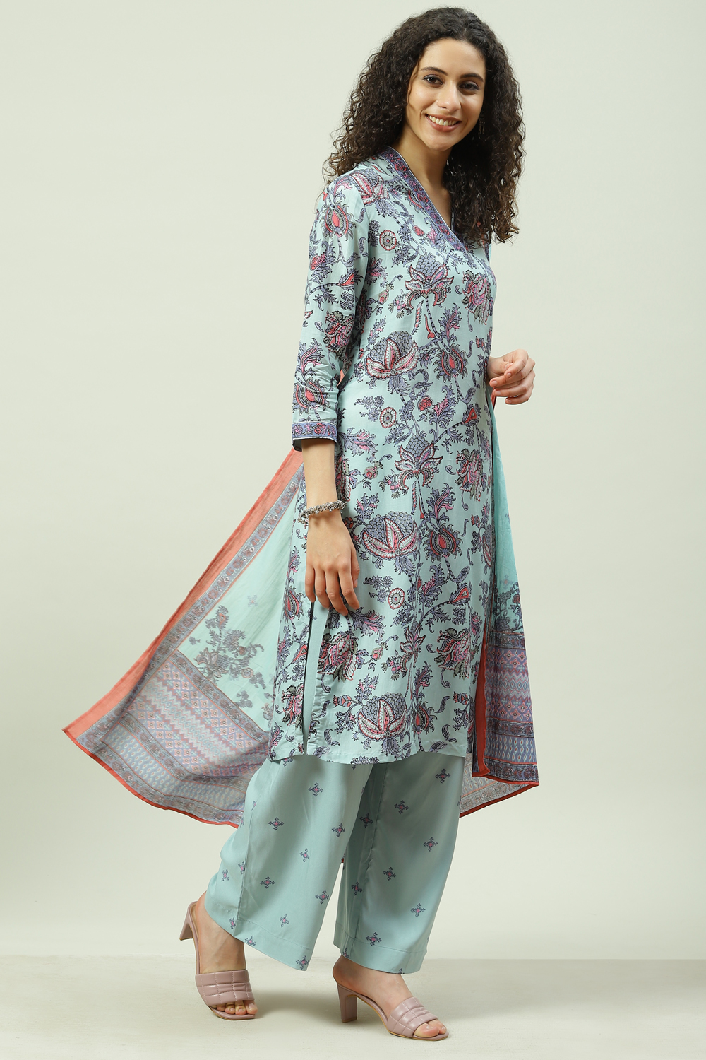 Aqua Sea Green Viscose Straight Kurta Palazzo Suit Set image number 6