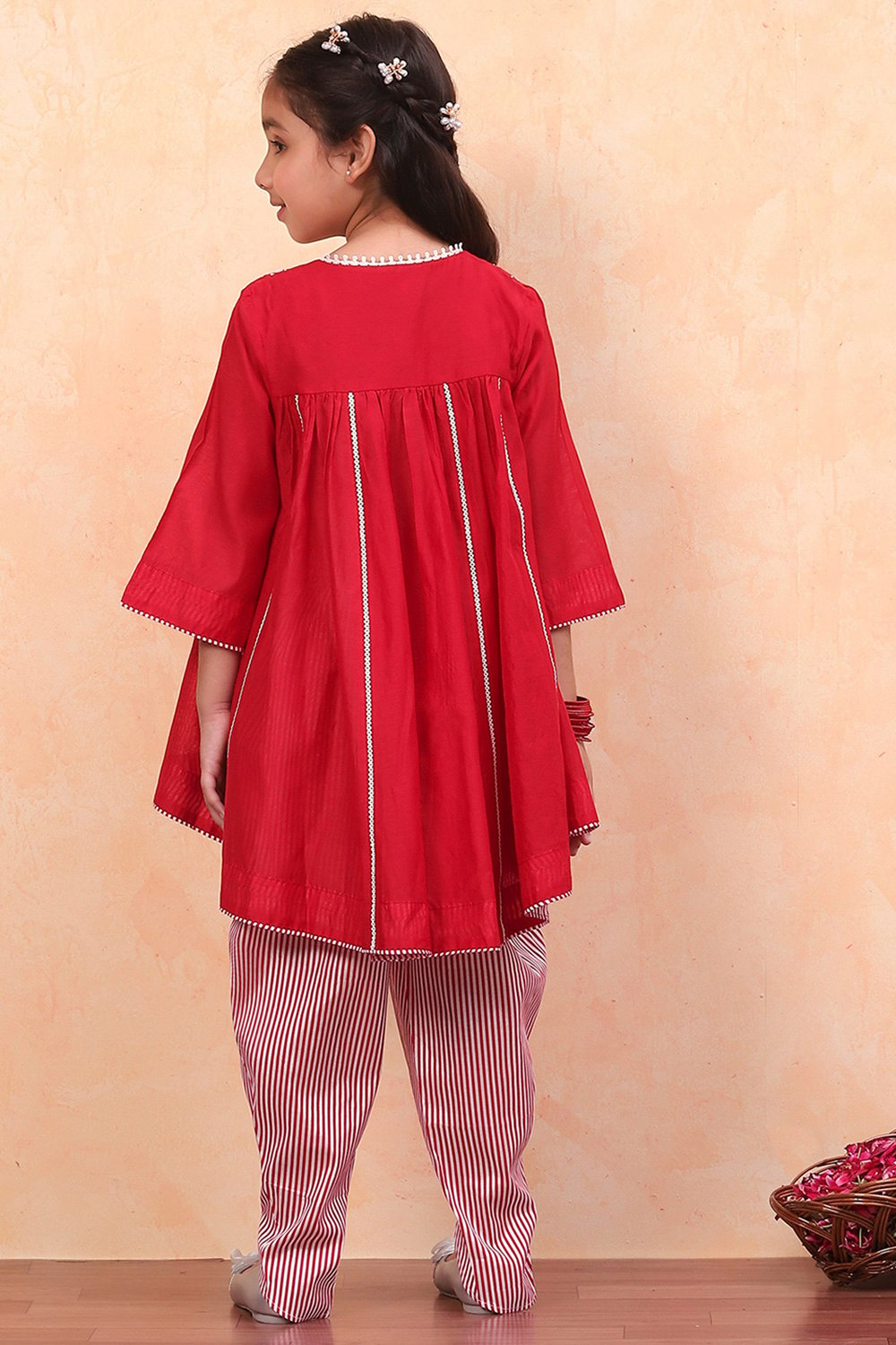 Red Poly Chanderi Kalidar Suit Set image number 4