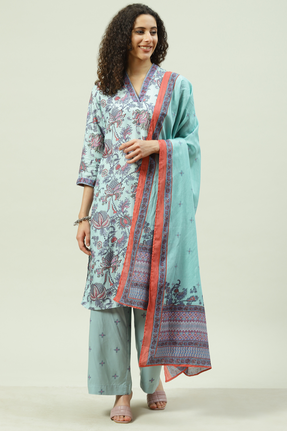 Aqua Sea Green Viscose Straight Kurta Palazzo Suit Set image number 4