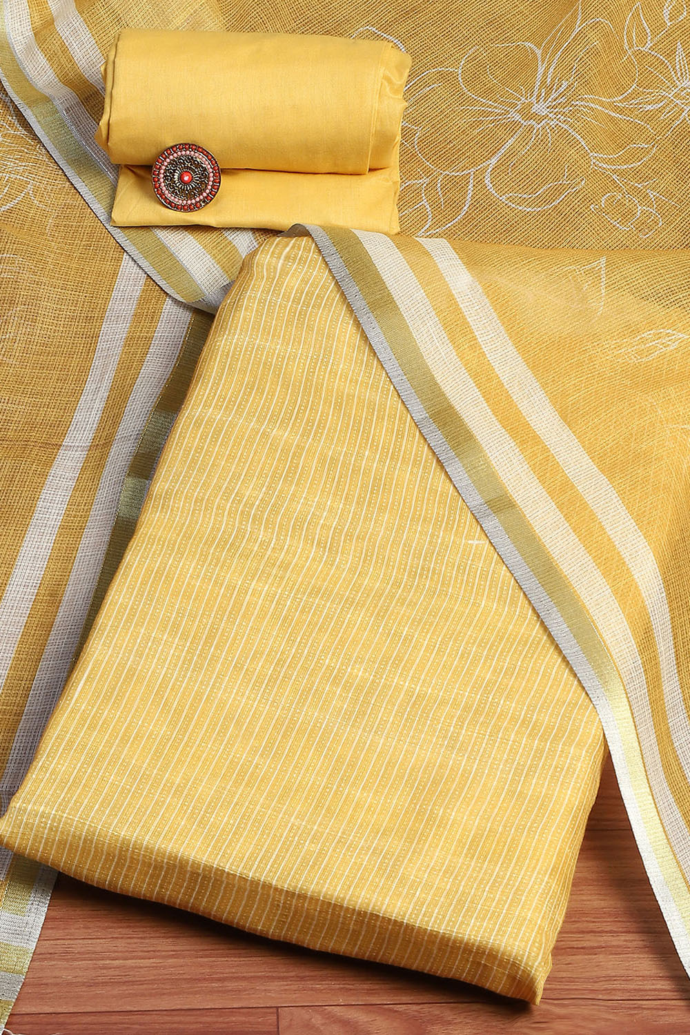 Yellow Linen Blend Woven Unstitched Suit Set image number 0