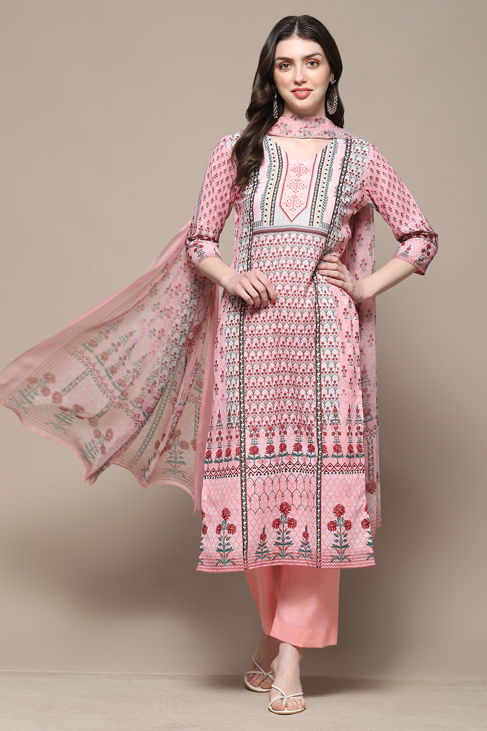 Pink Cotton Blend Digital Print Unstitched Suit Set image number 1