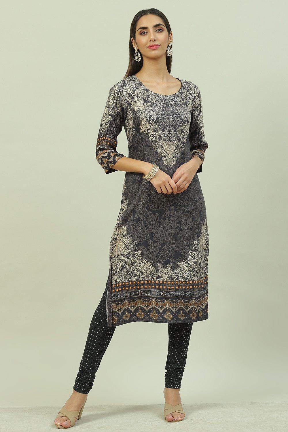 Black LIVA A-Line Printed Kurta image number 3