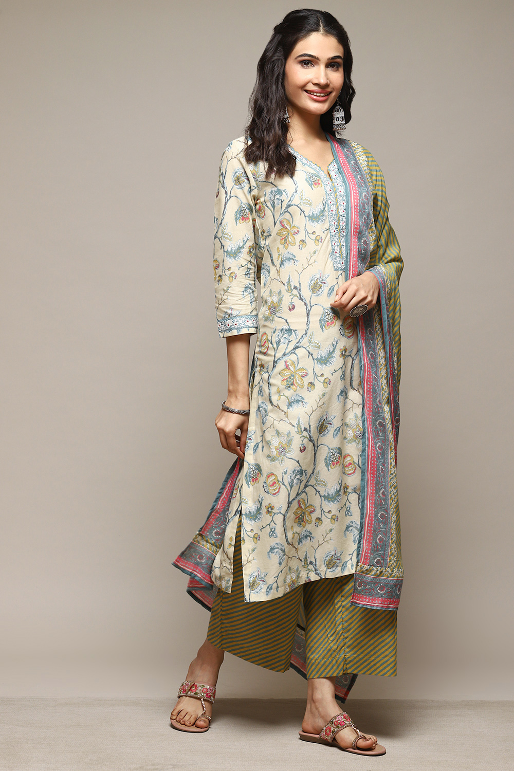 Indigo Cotton Straight Kurta Palazzo Suit Set image number 6