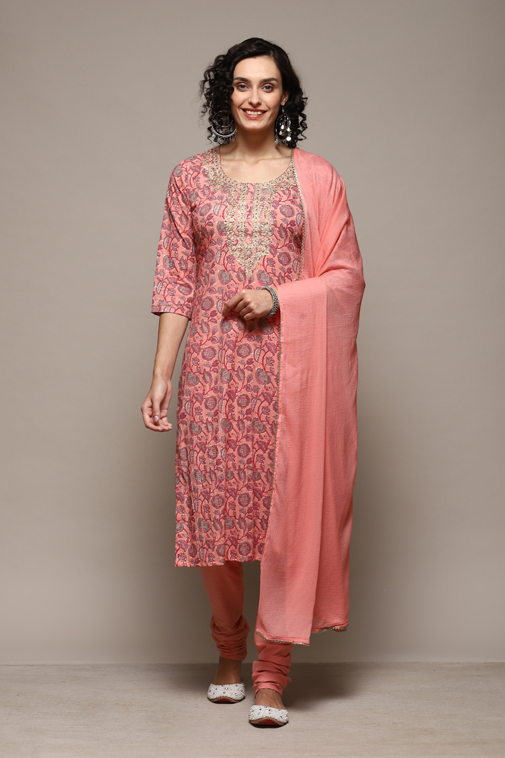 Pink Cotton Handloom Unstitched Suit Set image number 8