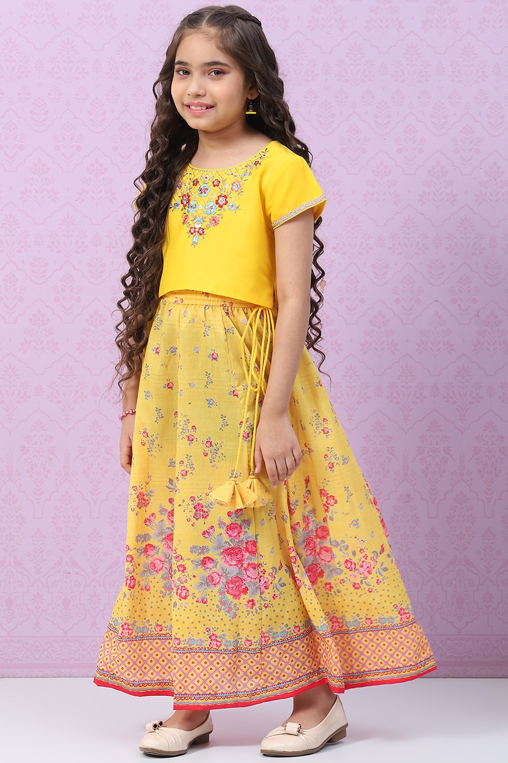 Yellow Art Silk Lehenga Set image number 3