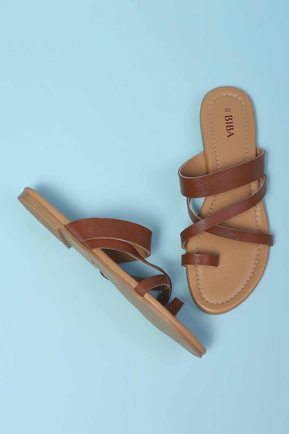 Brown Pu Ring Toe Sandals image number 4