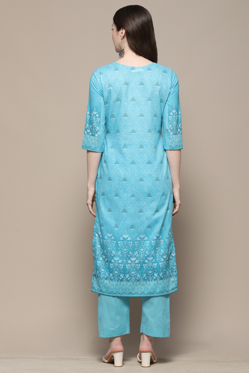 Blue Cotton Blend Digital Print Unstitched Suit Set image number 6