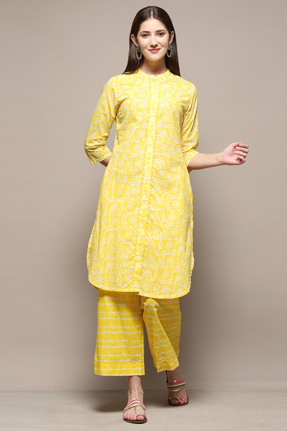 Yellow Cotton Straight Kurta Palazzo Suit Set image number 0