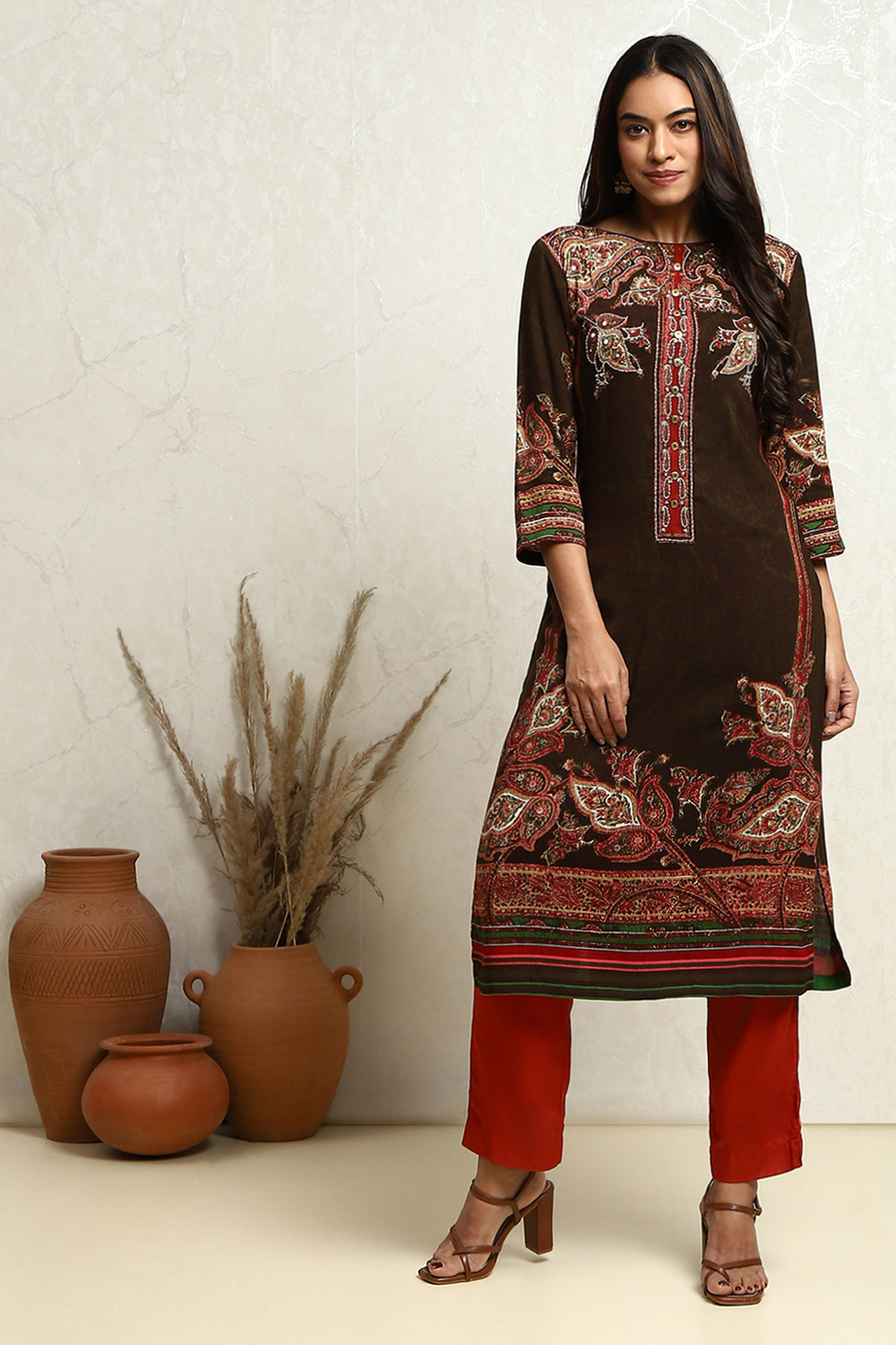 Chocolate Rayon Straight Kurta image number 0