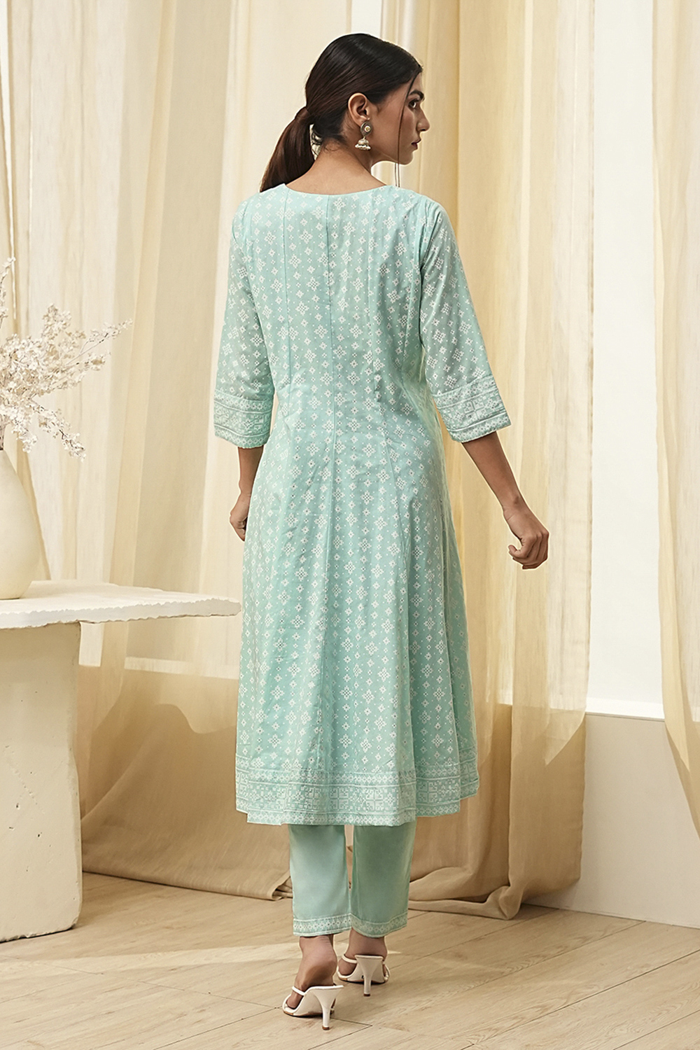 Aqua Pure Cotton Printed Kalidar Suit Set image number 4