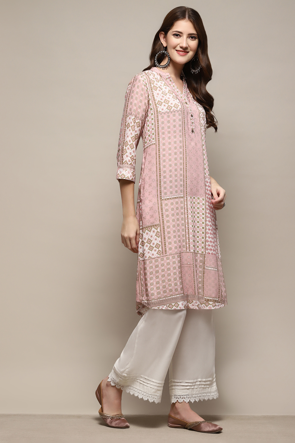 Dusty Pink Rayon Geometric Printed Straight Kurta image number 2