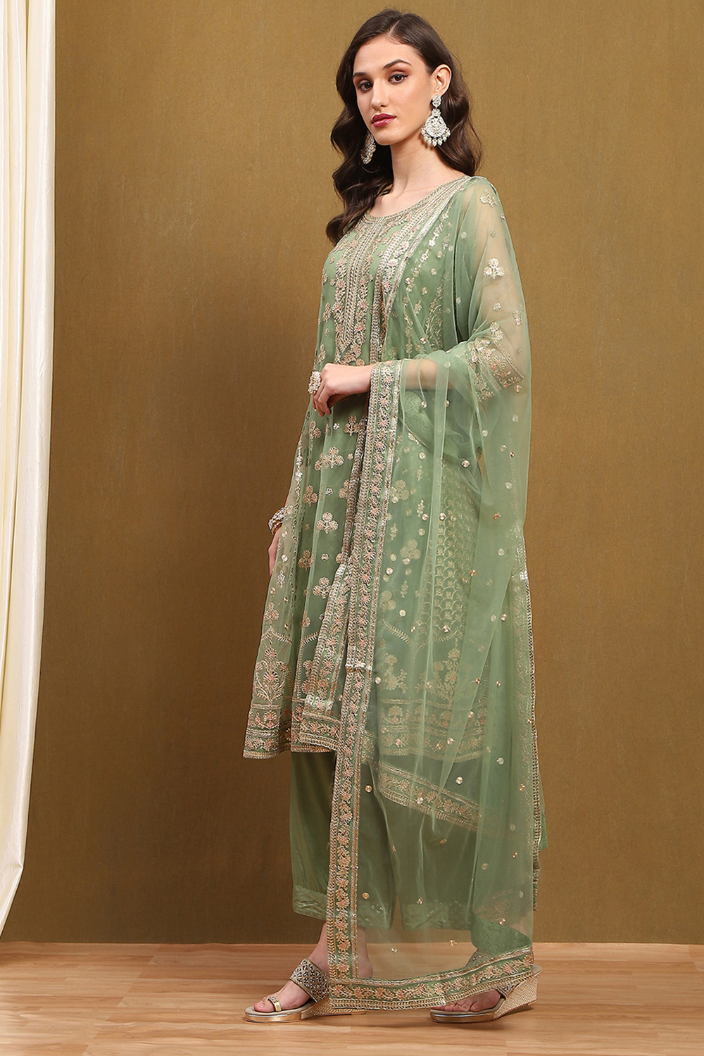 Green Net Kalidar Suit Set image number 3