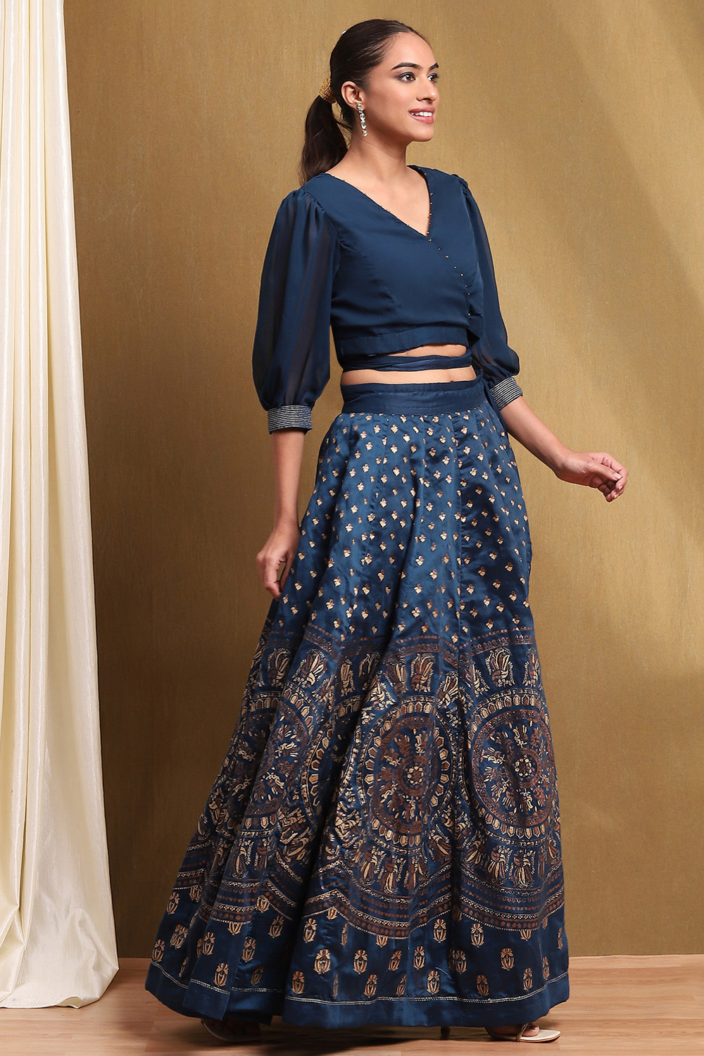 Blue Printed Fusion Lehenga Set image number 5