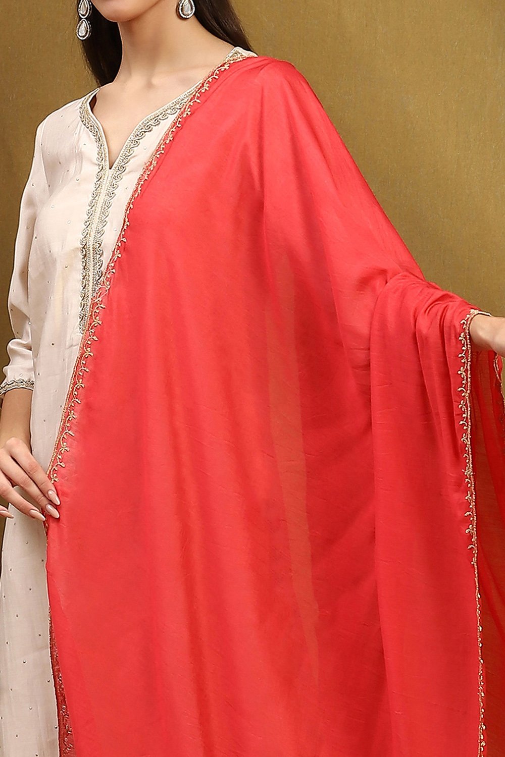 Off White Polyester Dupatta image number 1