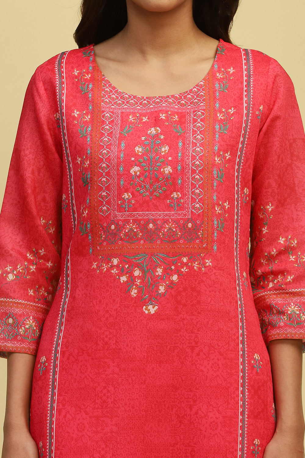 Pink Chanderi Printed Straight Kurta image number 1