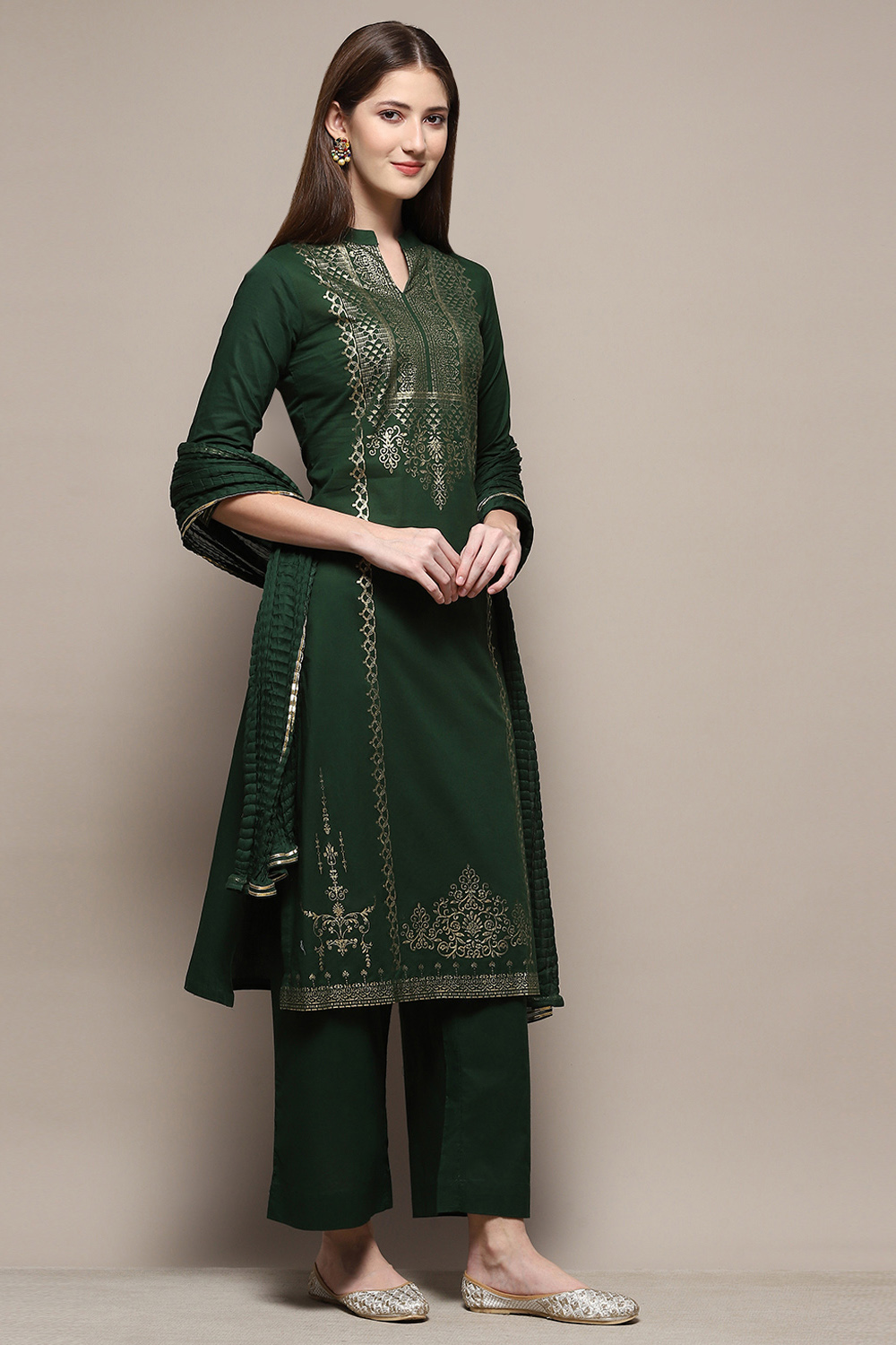 Navy Cotton Straight Kurta Palazzo Suit Set image number 6