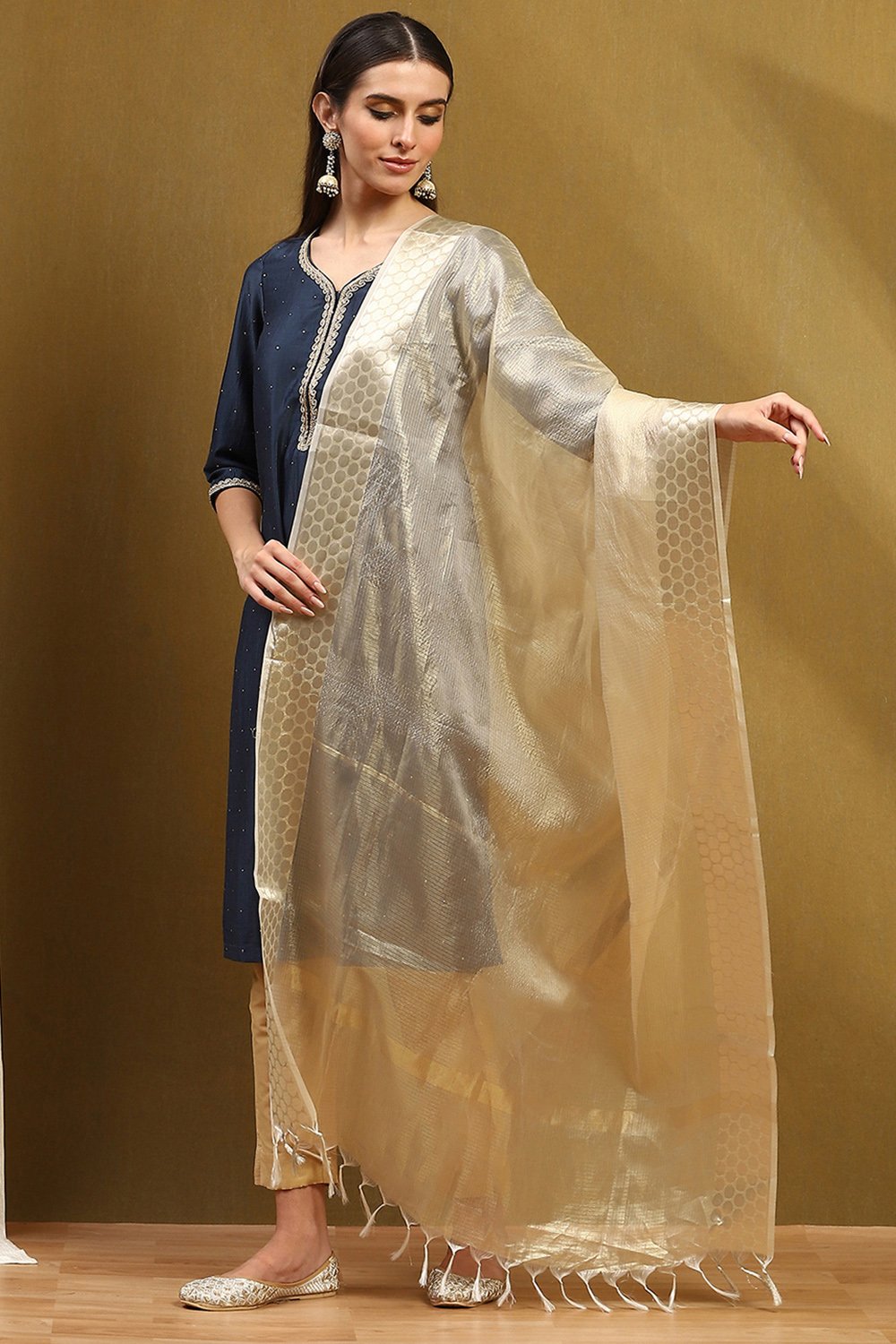 Light Gold Poly Silk Dupatta image number 2