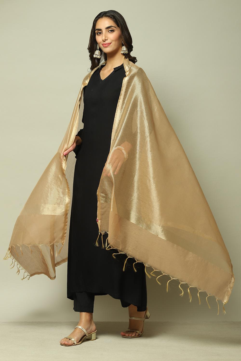 Brown Cotton Blend Yarndyed Dupatta image number 2