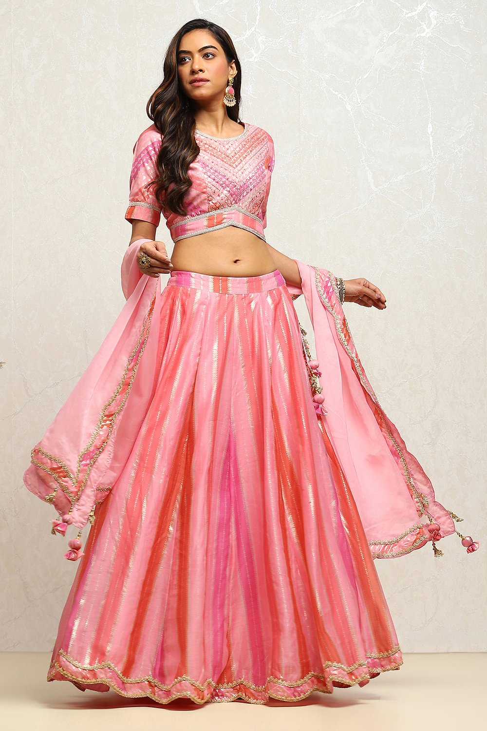 Pink Printed Flared Festive Lehenga Set image number 7