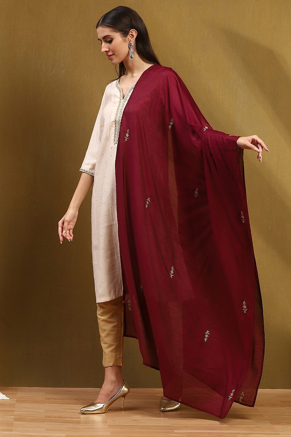 Wine Polyester Dupatta image number 2