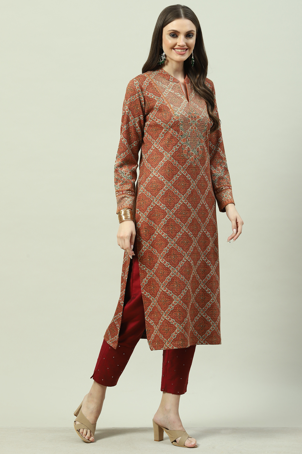 Green Acrylic Straight Printed Kurta image number 3